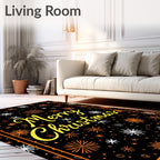 Orange White Starburst Black Rug