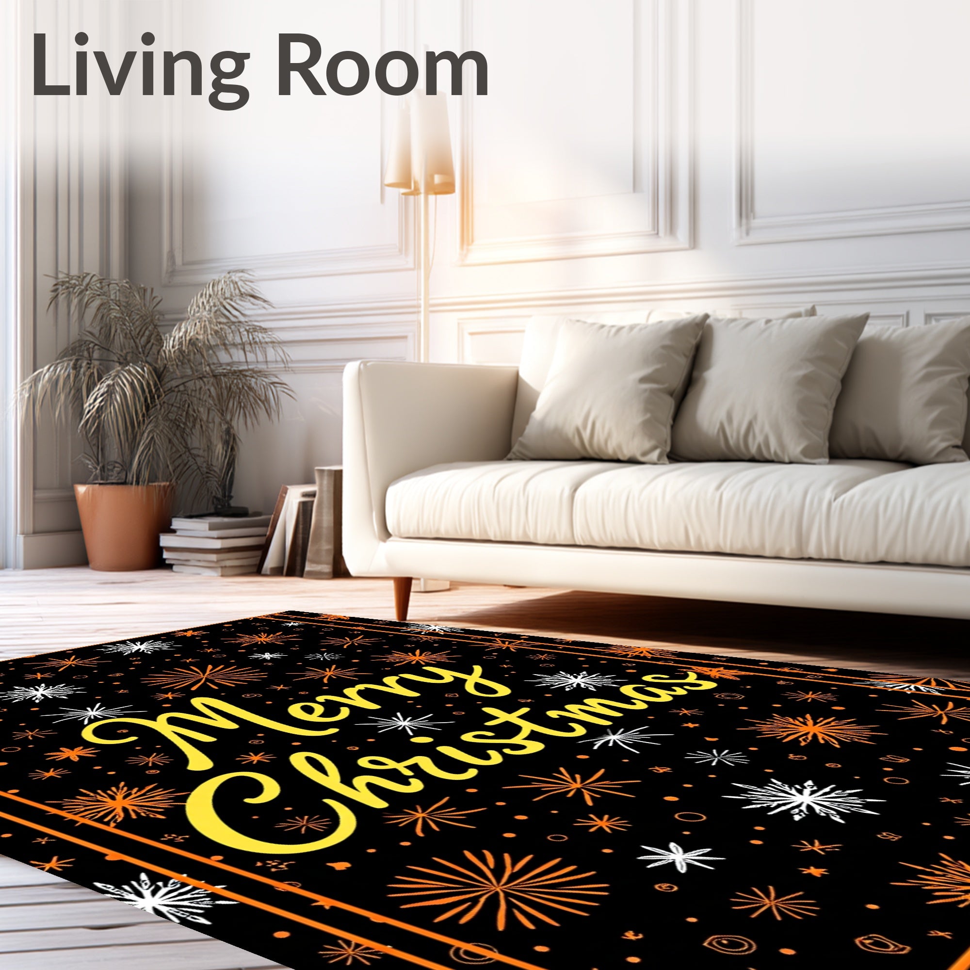 Orange White Starburst Black Rug