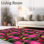 Festive Pink Green Plaid Holly Bell Rug