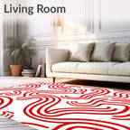 Dynamic Crimson Wavy Lines Rug