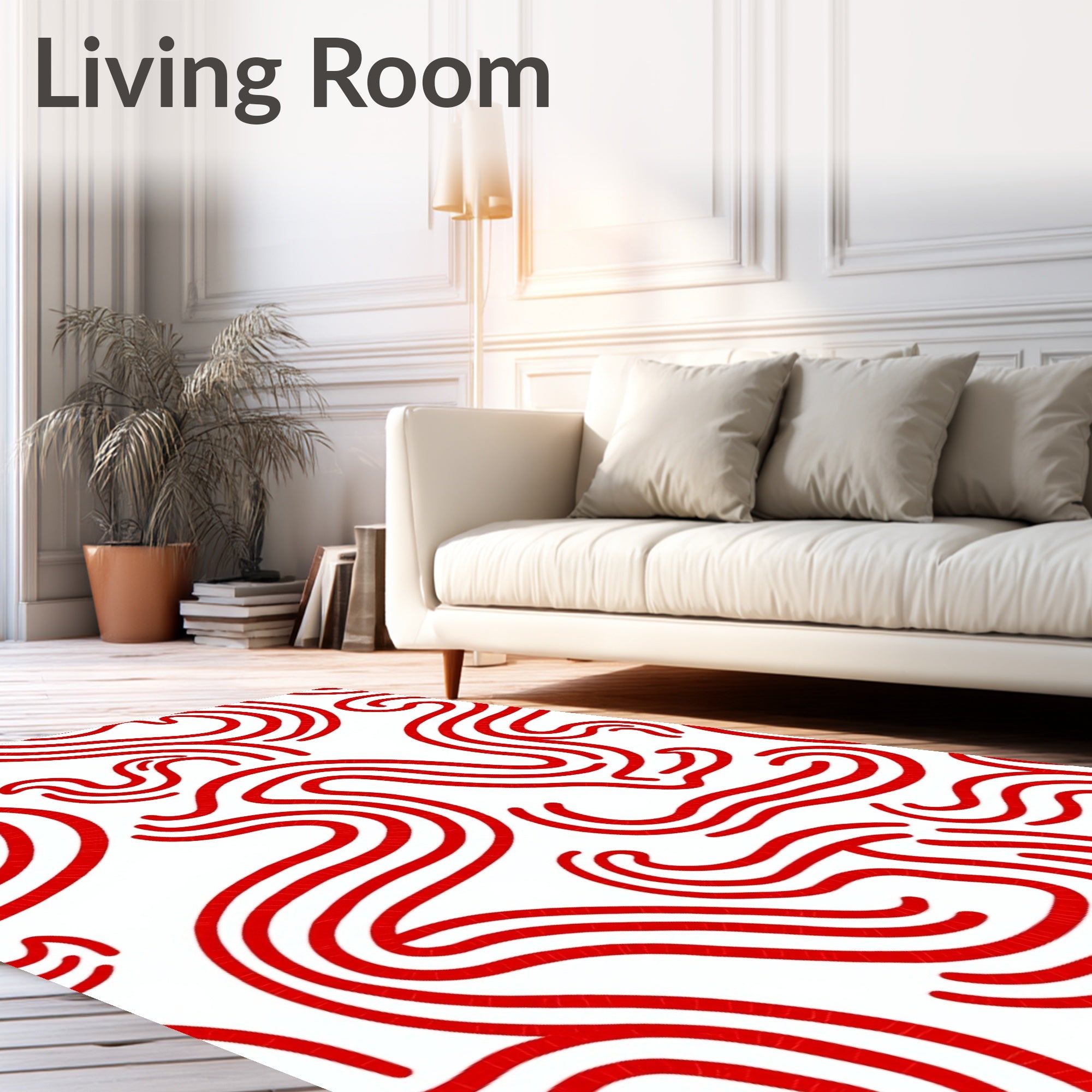 Dynamic Crimson Wavy Lines Rug