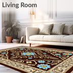Brown Floral Medallion Gold Border Rug