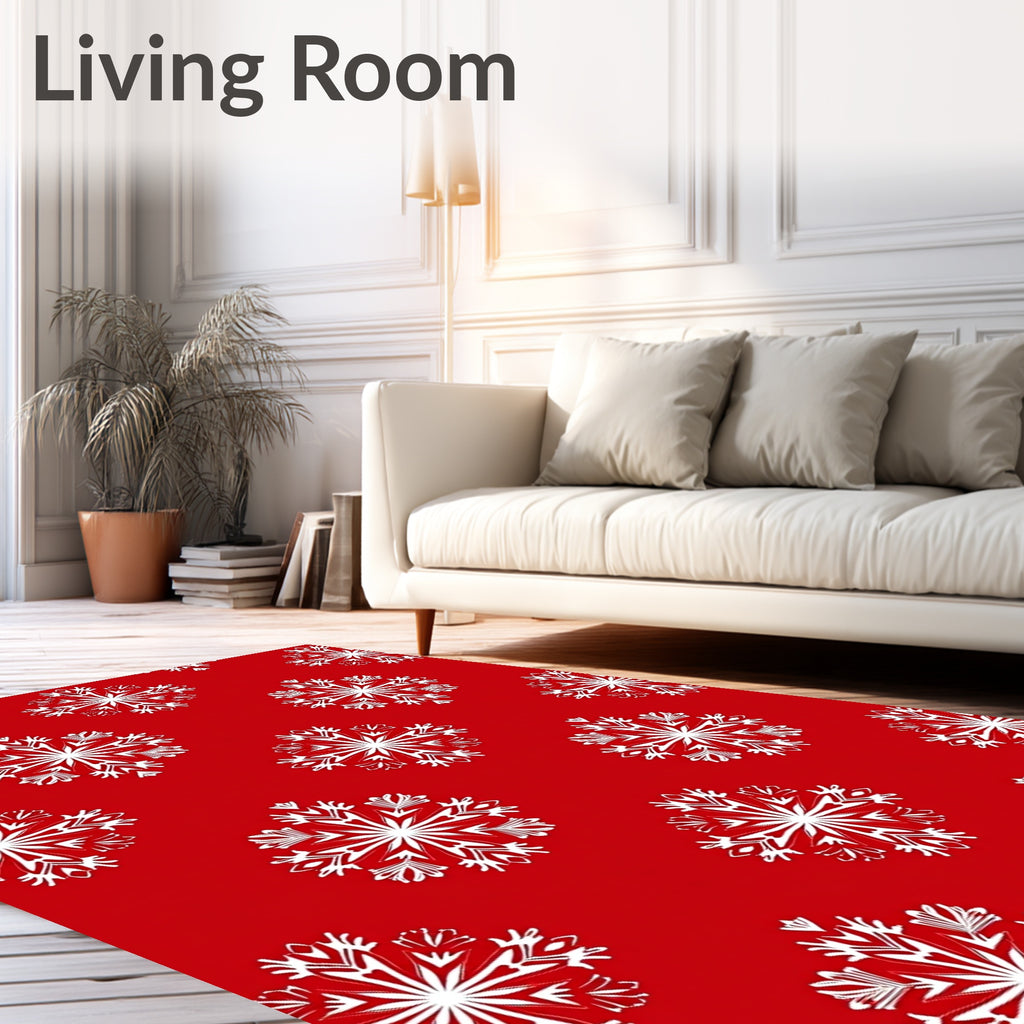 White Snowflake Red Background Rug