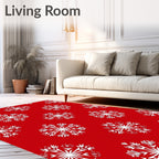 White Snowflake Red Background Rug