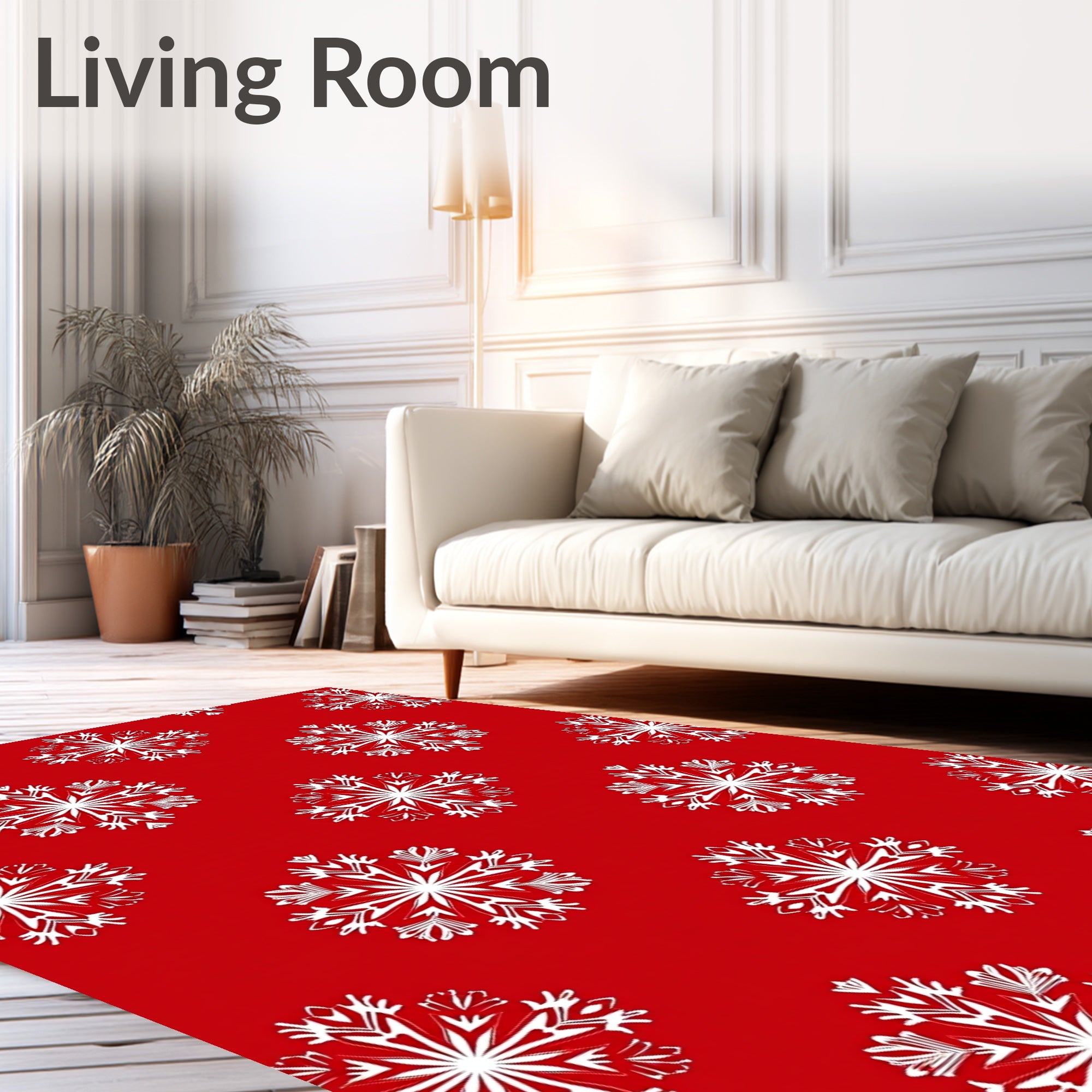 White Snowflake Red Background Rug
