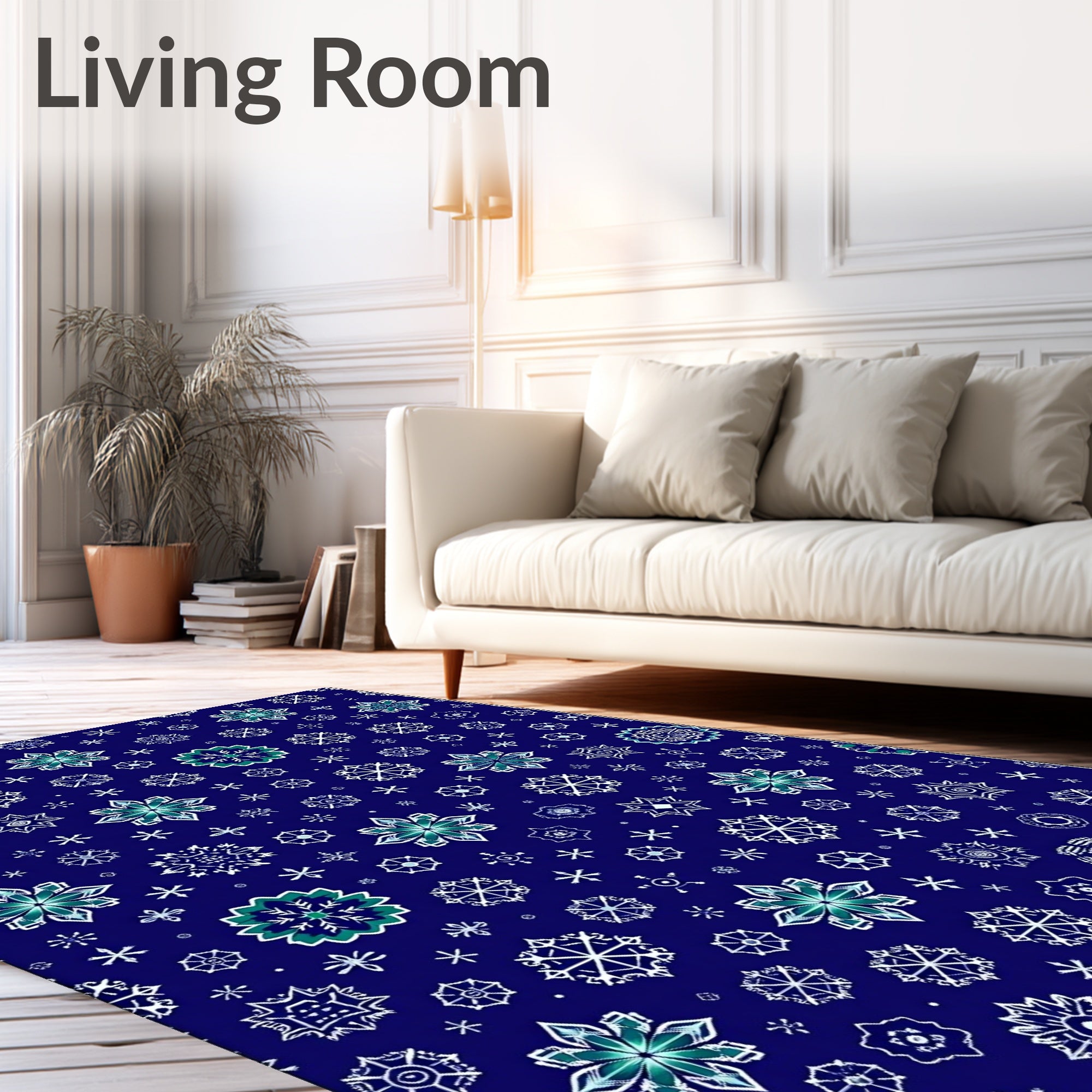 Deep Blue Snowflake Scatter Rug