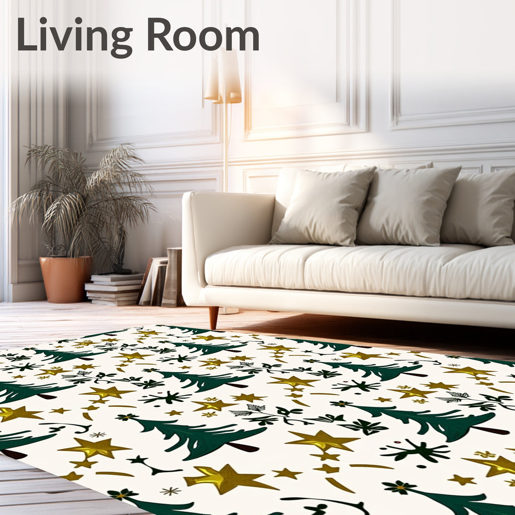 Green Tree Gold Star Snowfall Rug