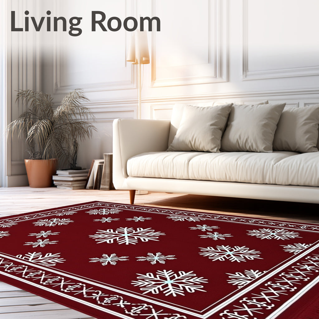 Festive Crimson Snow Flurry Rug