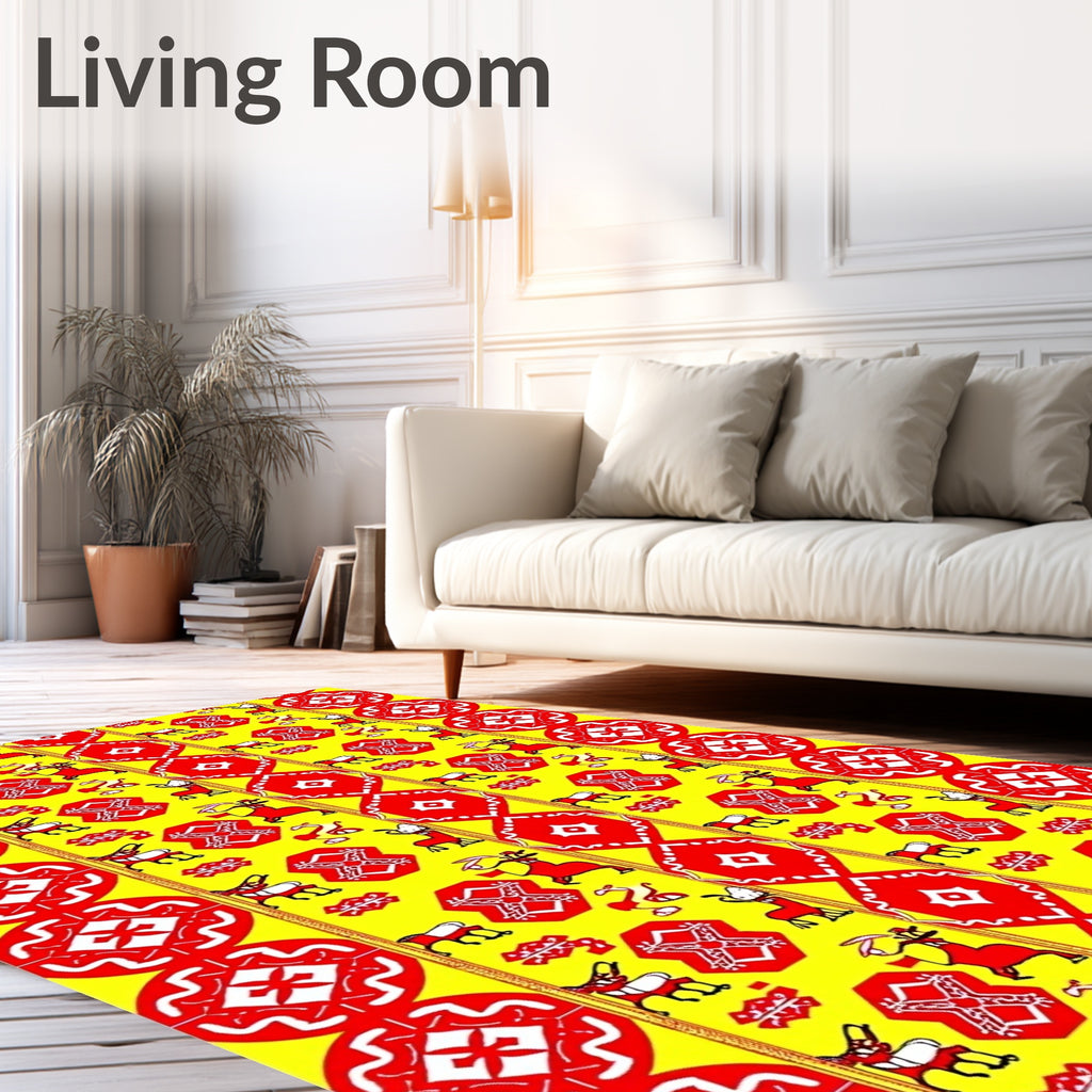 Red Deer Yellow Geometric Medallion Rug