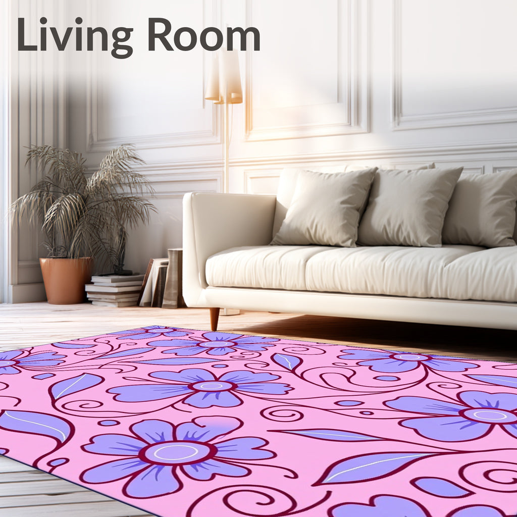 Whimsical Lavender Floral Garden Rug