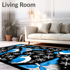 Blue Jay Snowflakes Black Background Print Rug