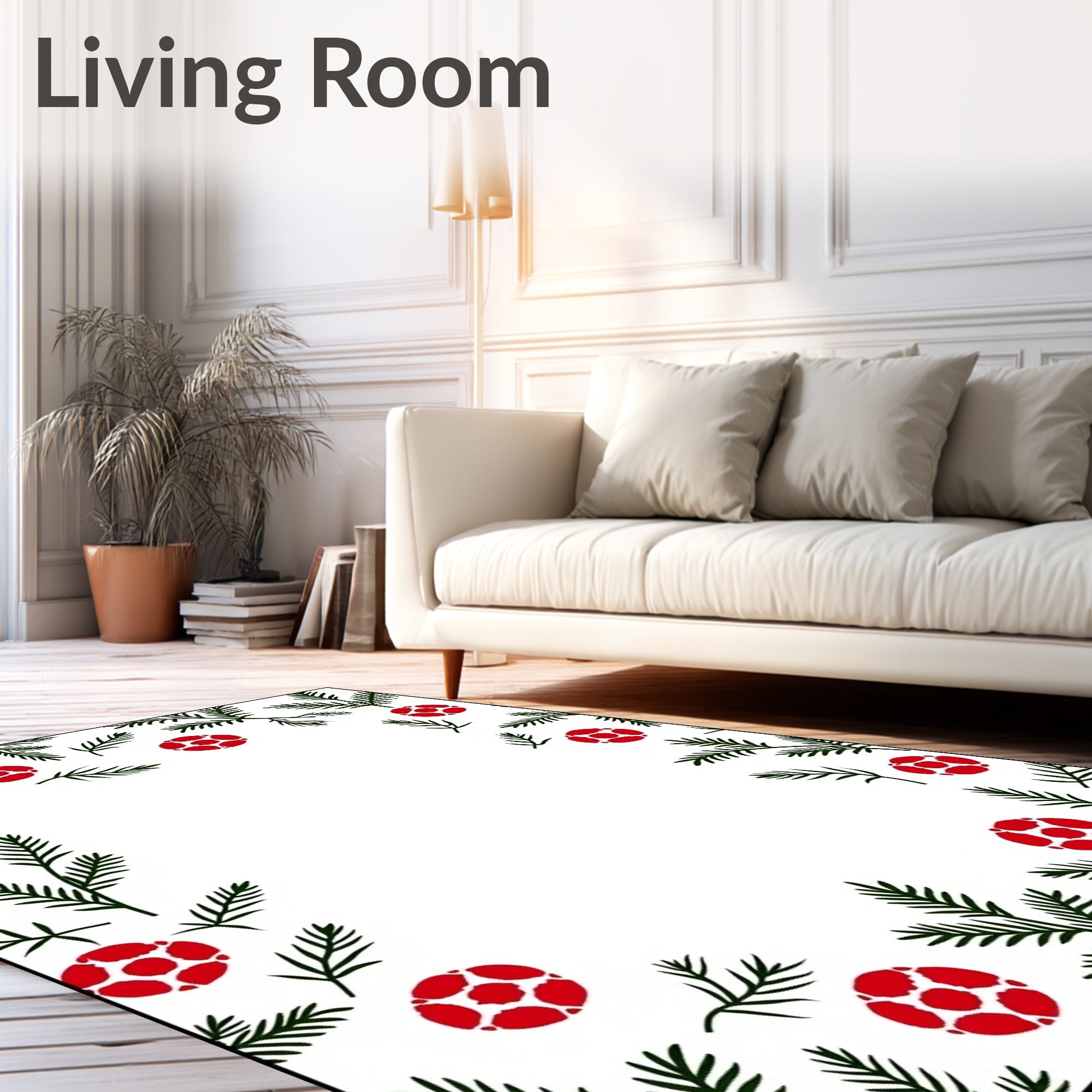Festive Evergreen Berry Sprig Border Rug