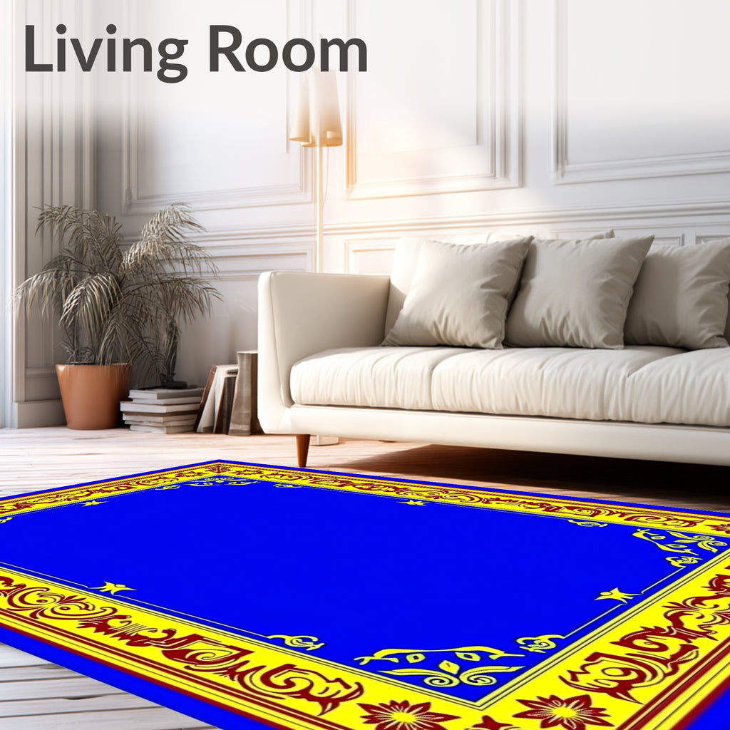 Bold Blue Floral Crimson Border Rug