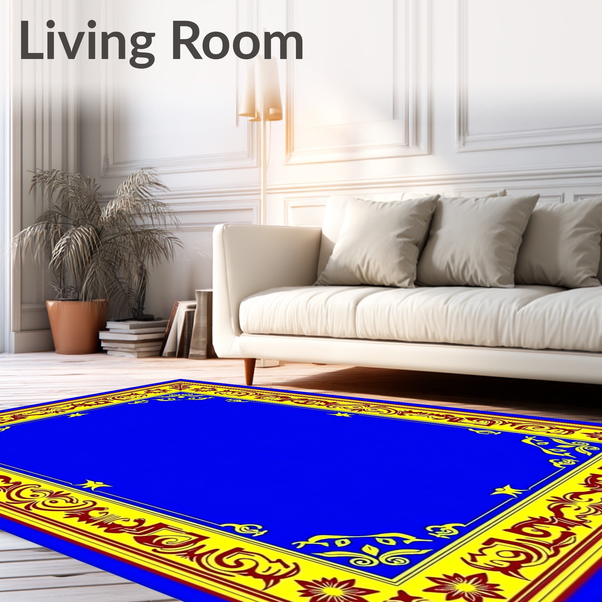 Bold Blue Floral Crimson Border Rug