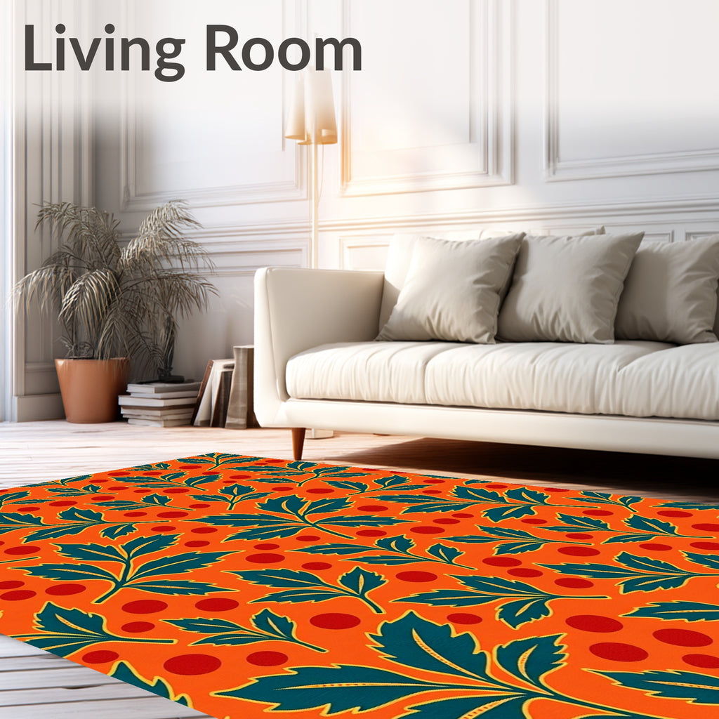 Emerald Foliage on Citrus Background Rug