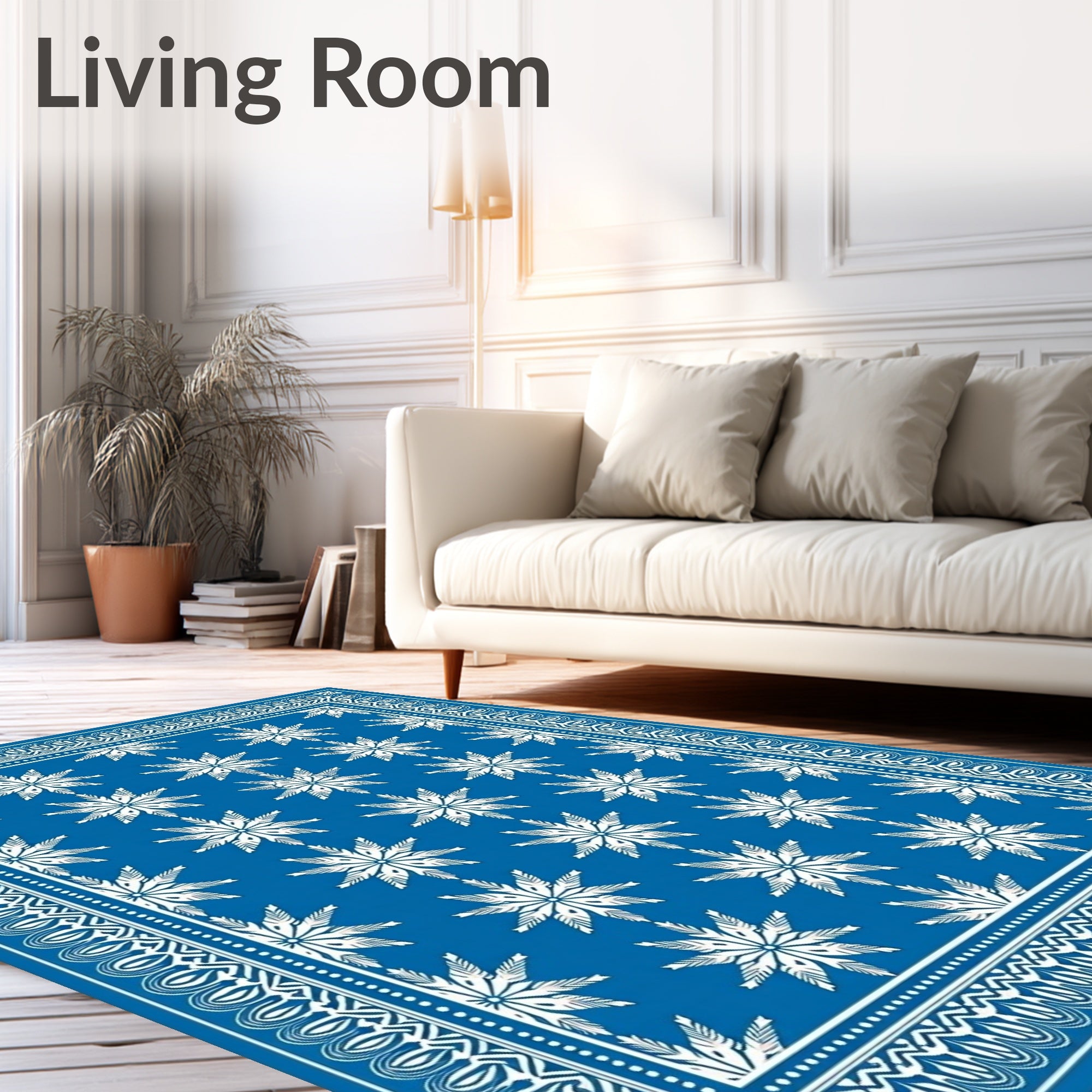 Bold Blue White Snowflake Medallion Rug