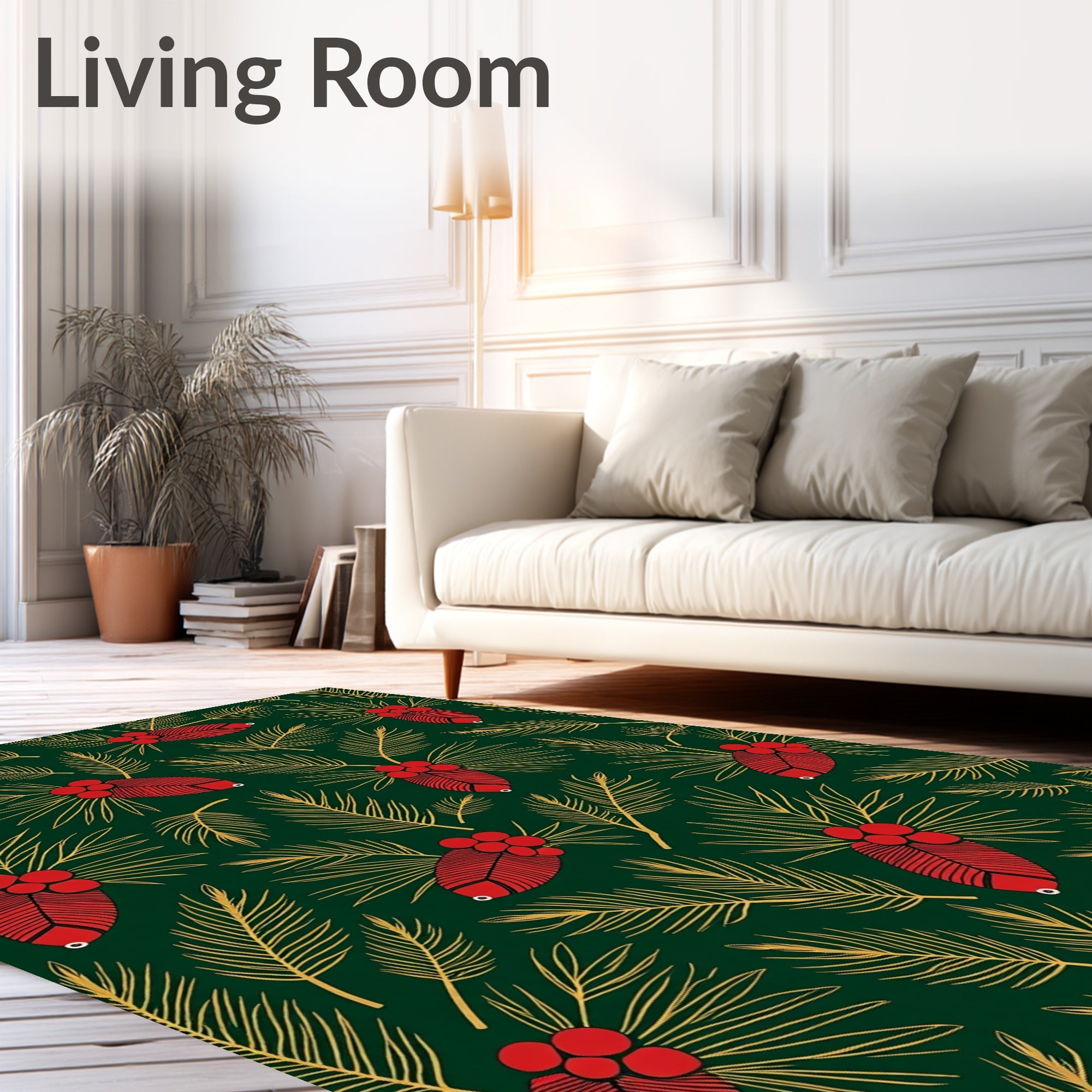 Red Holly Sprig Gold Leaf Rug