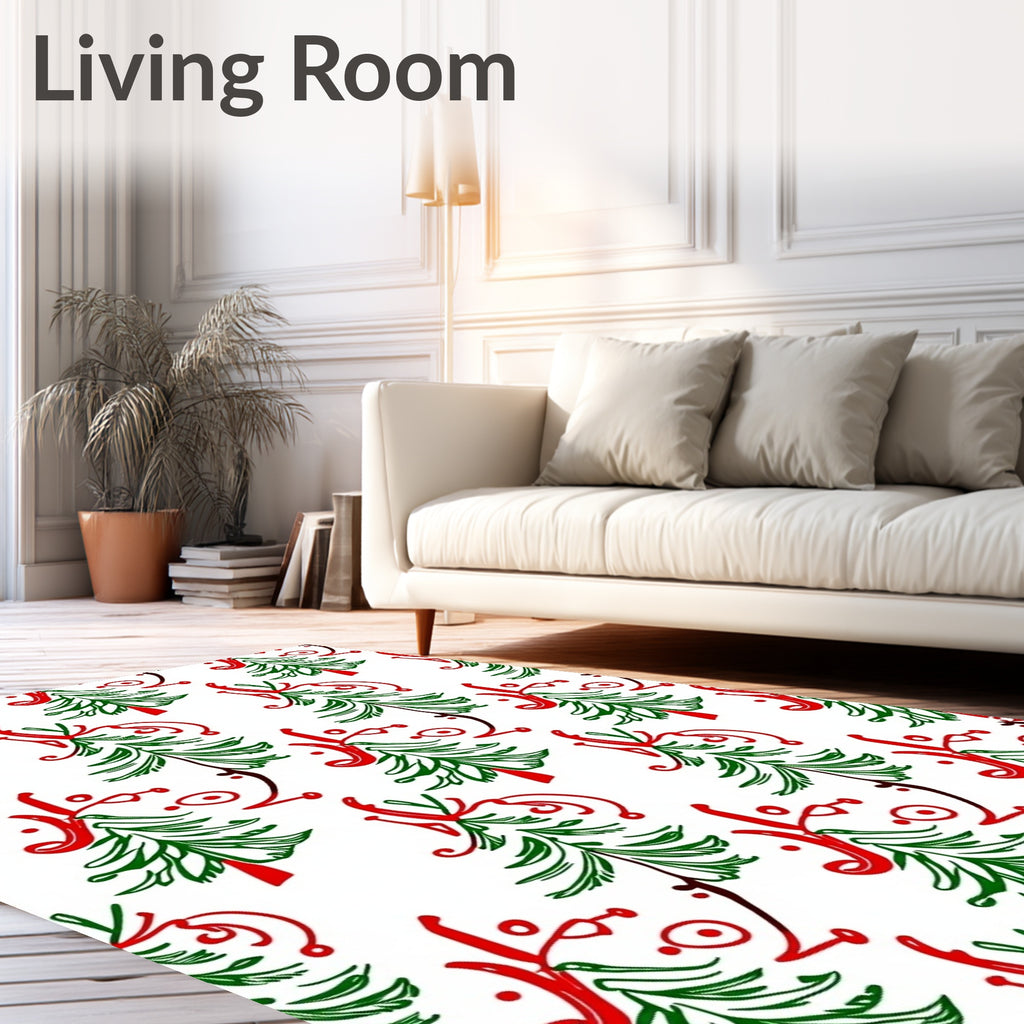 Festive Hand Drawn Christmas Tree Garland Rug