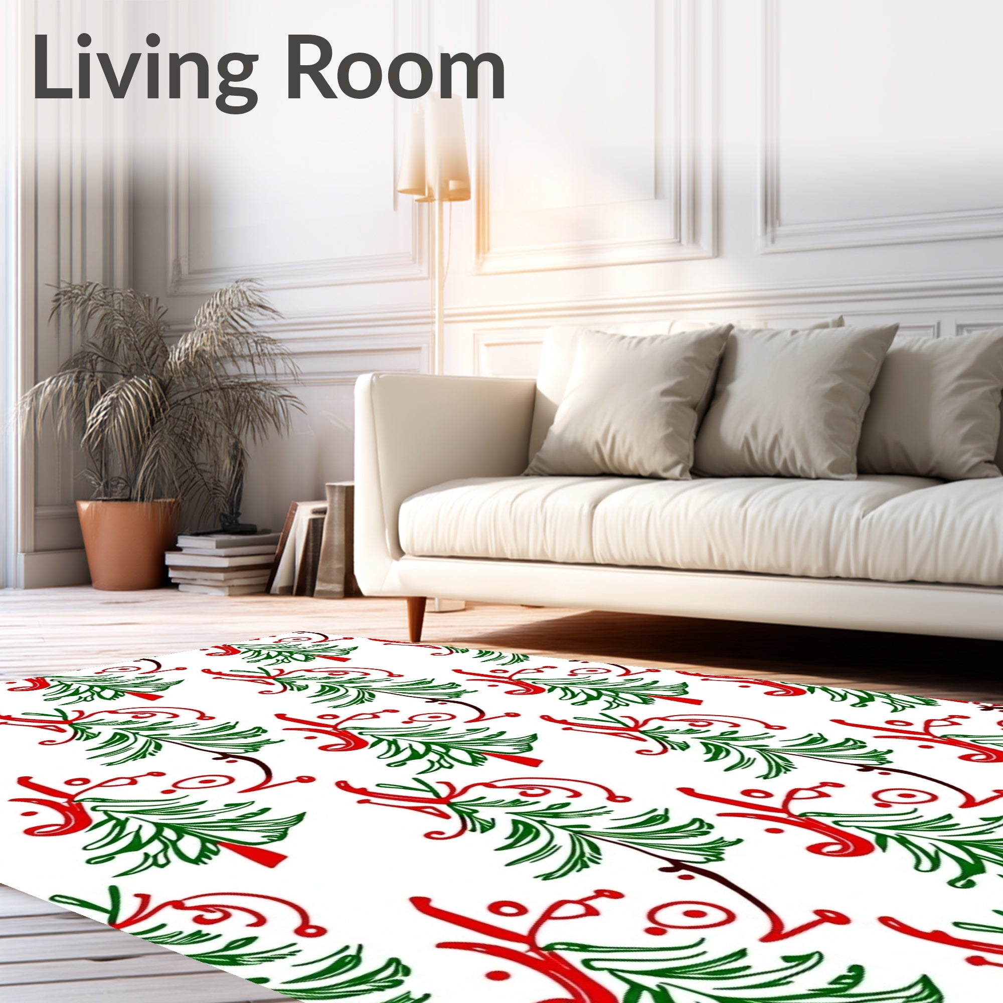 Festive Hand Drawn Christmas Tree Garland Rug