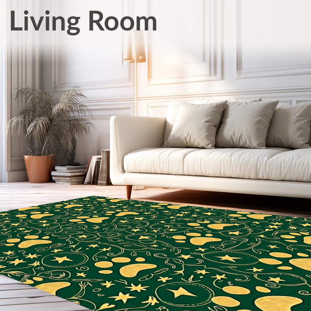 Golden Paw Stars Swirls Emerald Rug