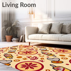 Earthy Yellow Crimson Folk Art Objects Rug