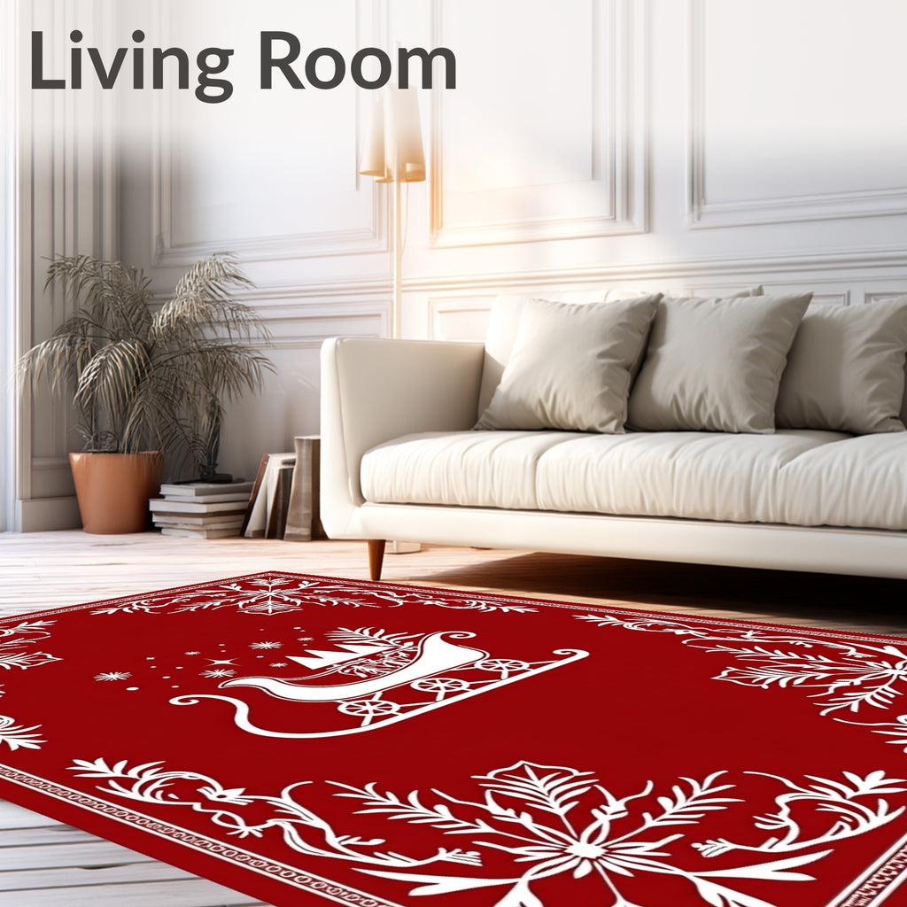 White Sleigh Snowflakes Festive Border Rug