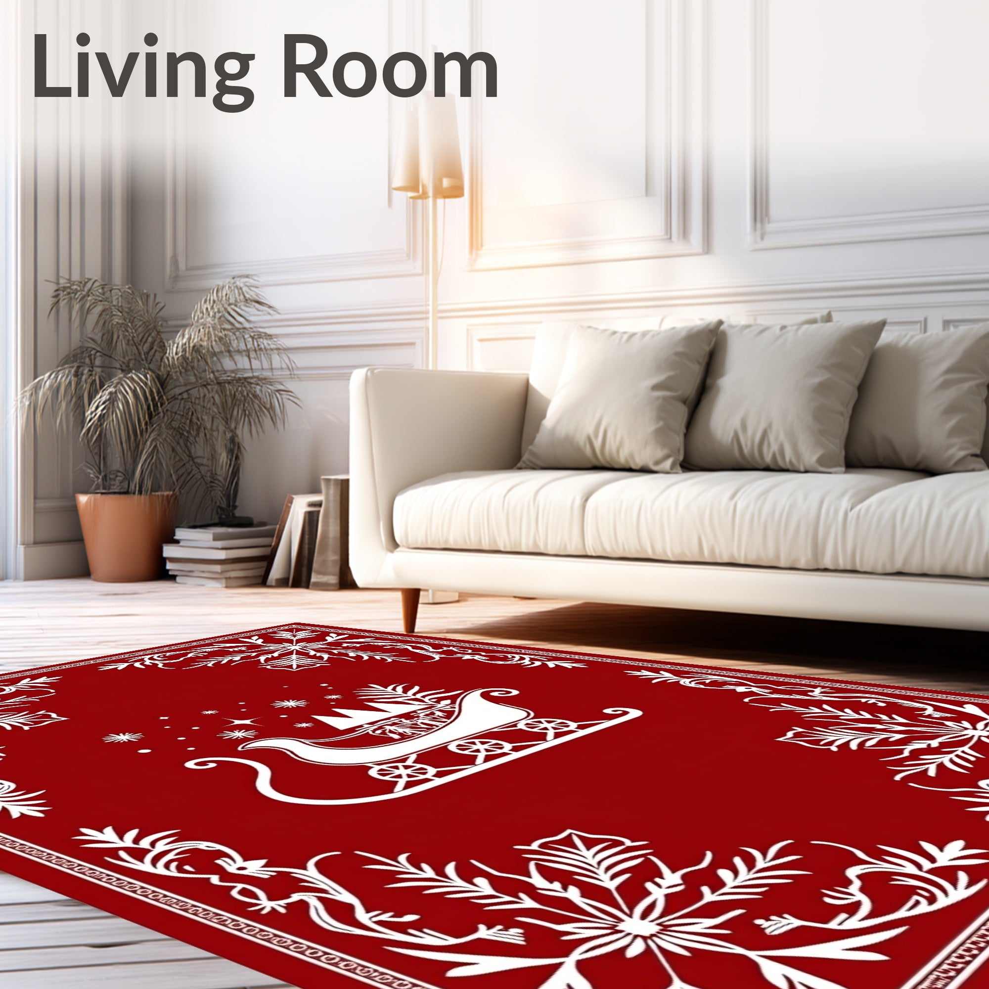 White Sleigh Snowflakes Festive Border Rug