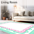 Aqua Pink Swirl Scallop Frame Rug