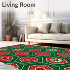 Red Green Hexagonal Floral Medallion Rug