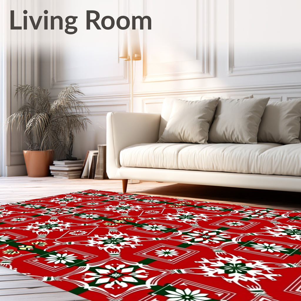 Crimson White Green Floral Square Rug