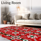 Crimson White Green Floral Square Rug