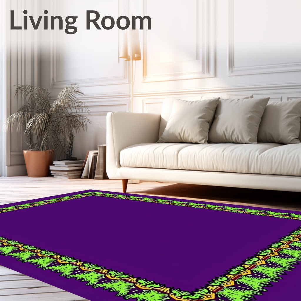 Electric Green Floral Scroll Border Rug