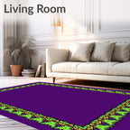 Electric Green Floral Scroll Border Rug
