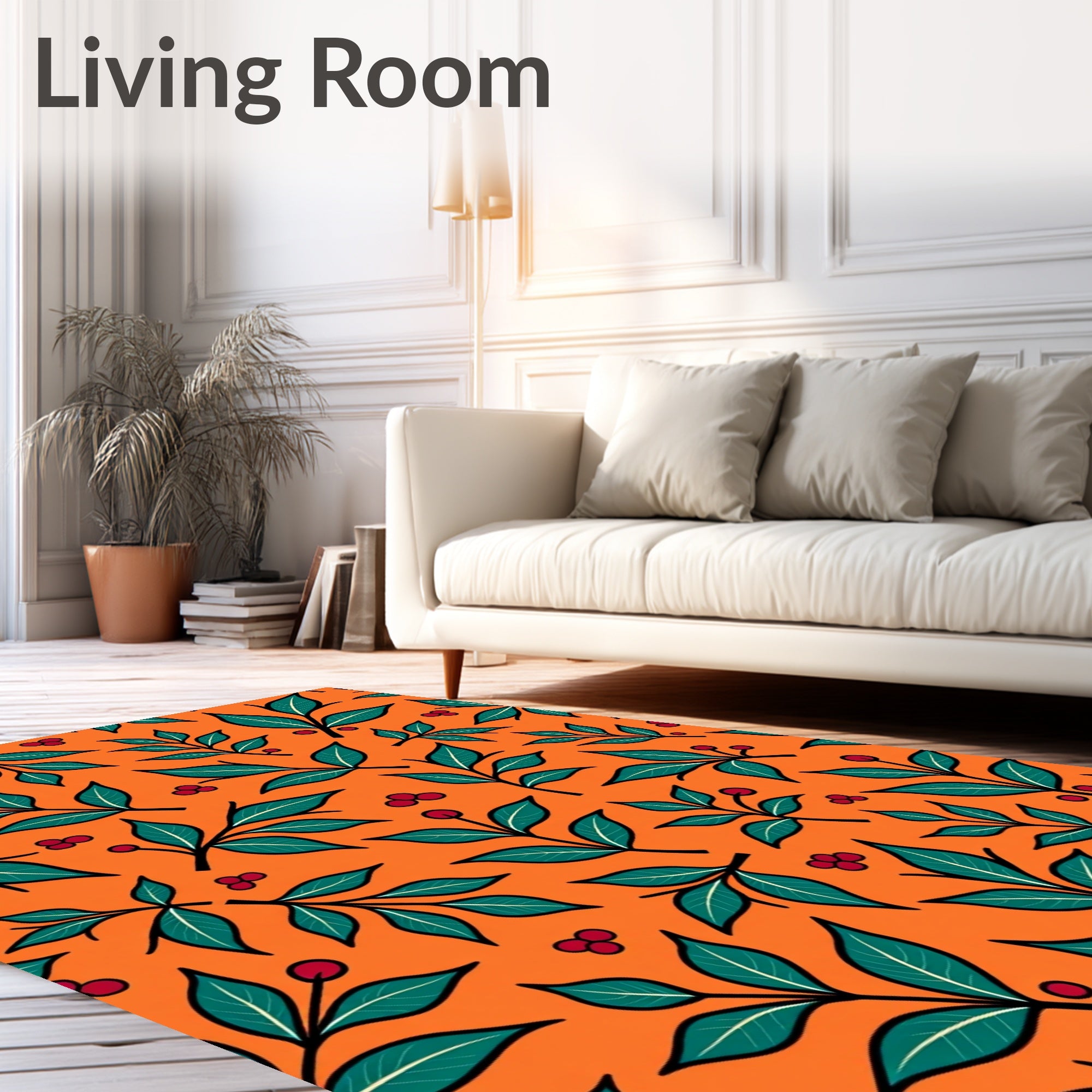 Orange Green Leaf Berry Scatter Rug