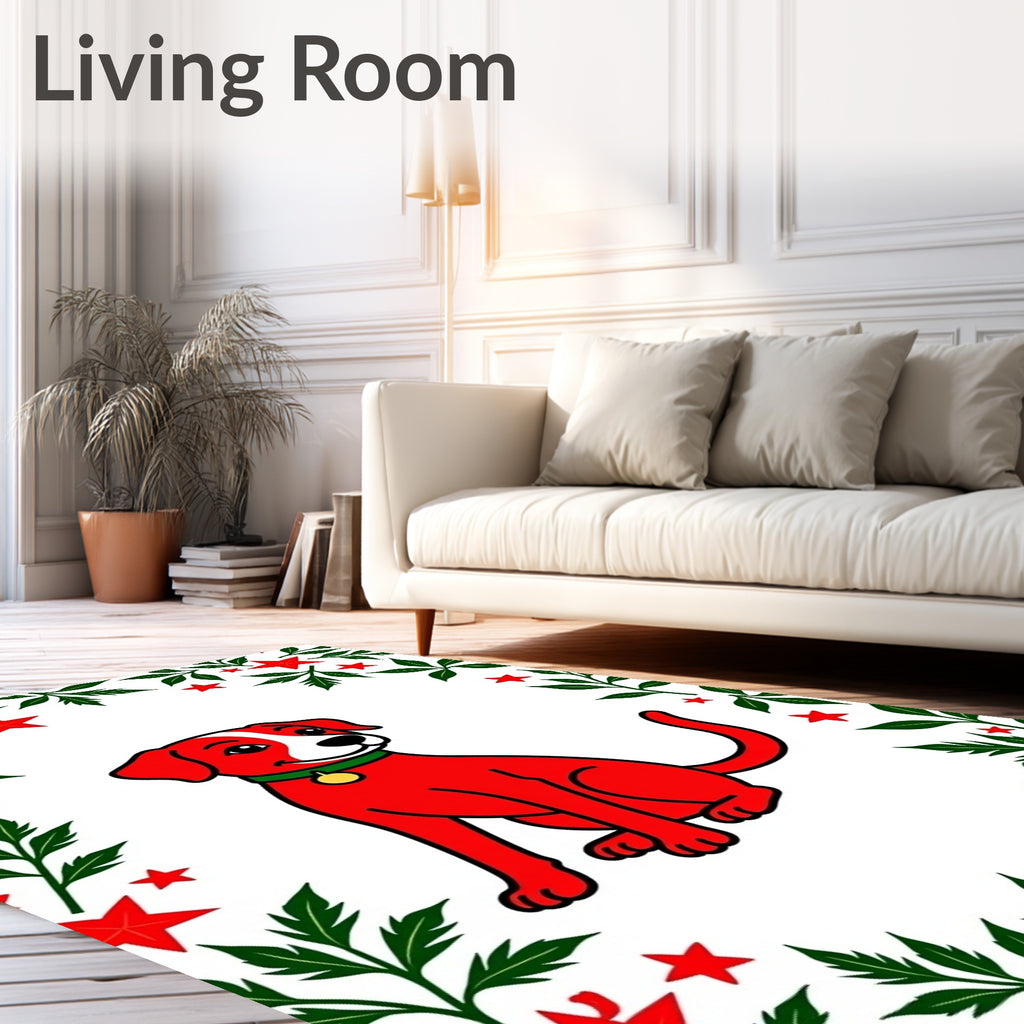 Red Dog with Green Foliage and Stars Rug