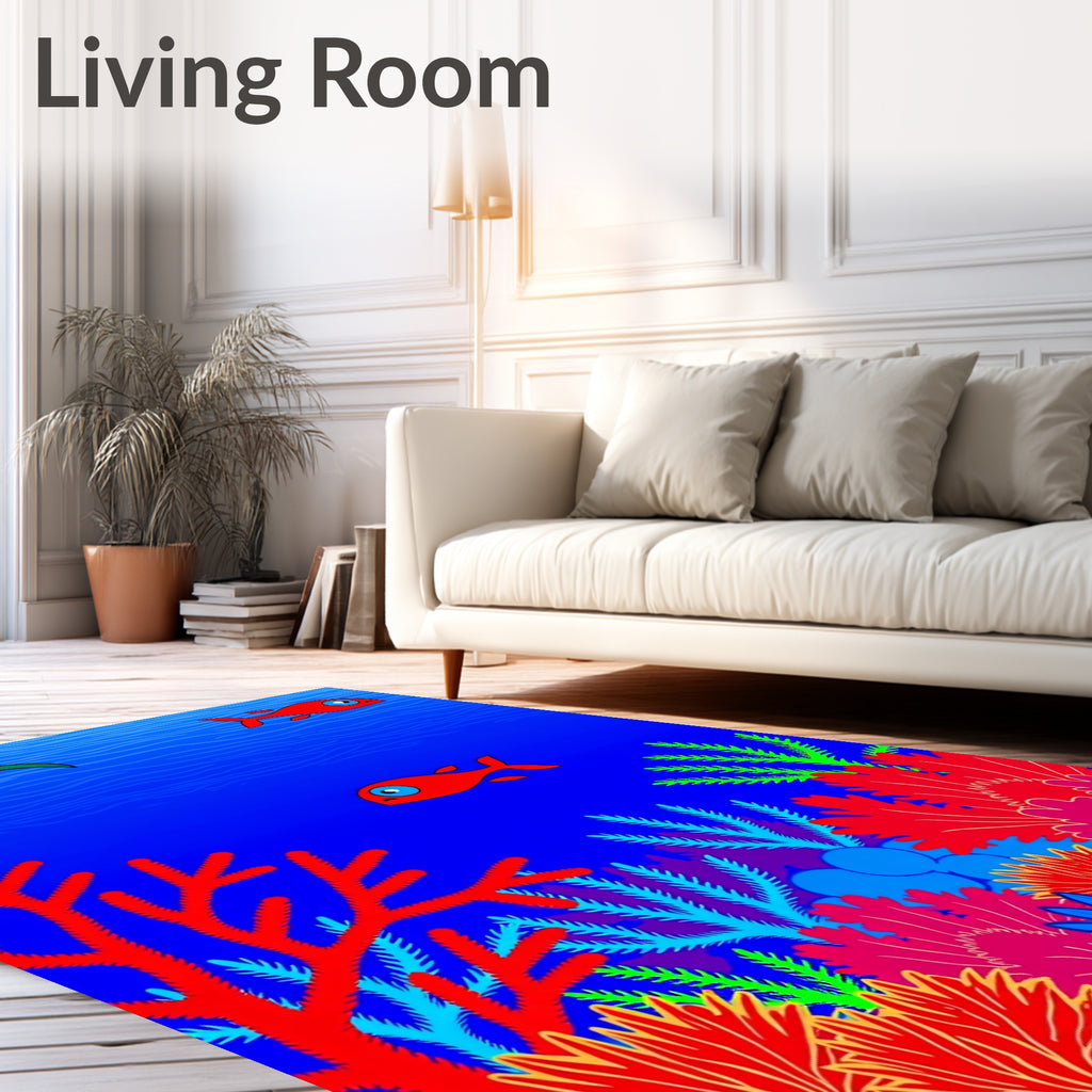 Vibrant Coral Reef Turtle Fish Rug