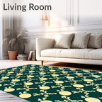 Cream Yellow Floral Vine Medallion Rug