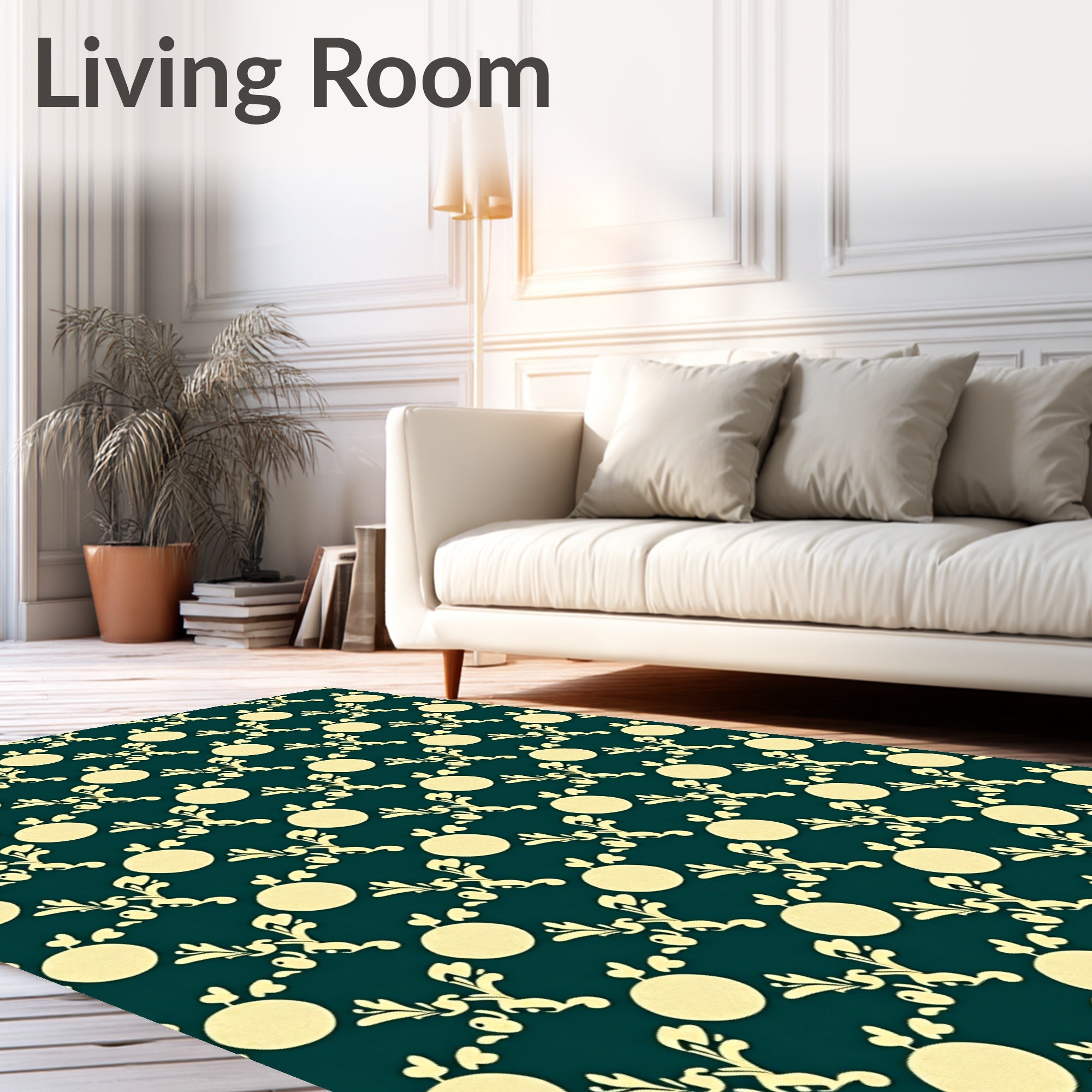 Cream Yellow Floral Vine Medallion Rug