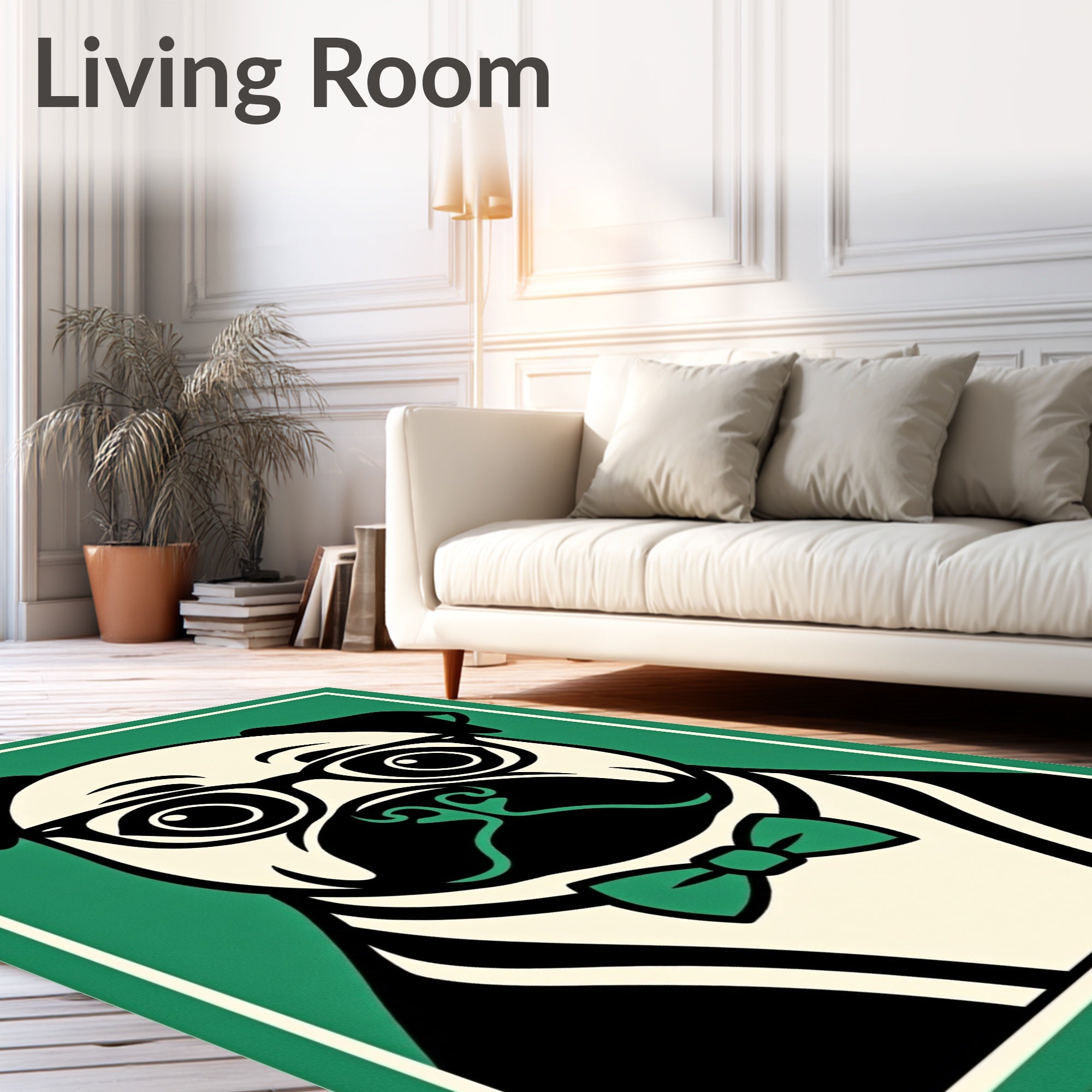 Hipster Pug Green Tuxedo Bowtie Rug