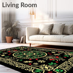 Ornate Floral Medallion Black Rug