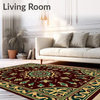 Maroon Green Gold Medallion Garden Rug