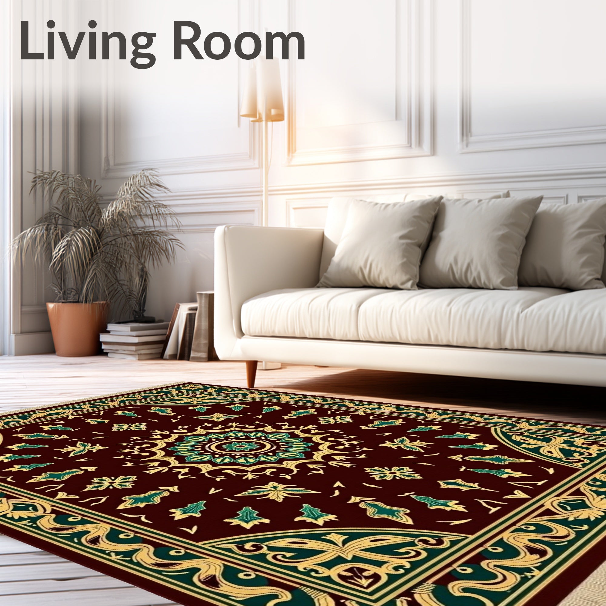 Maroon Green Gold Medallion Garden Rug