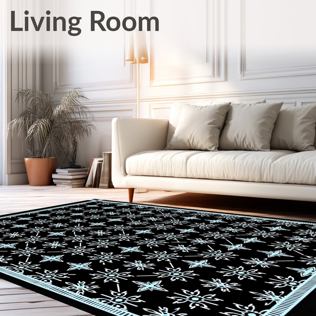 Black And White Geometric Star Rug