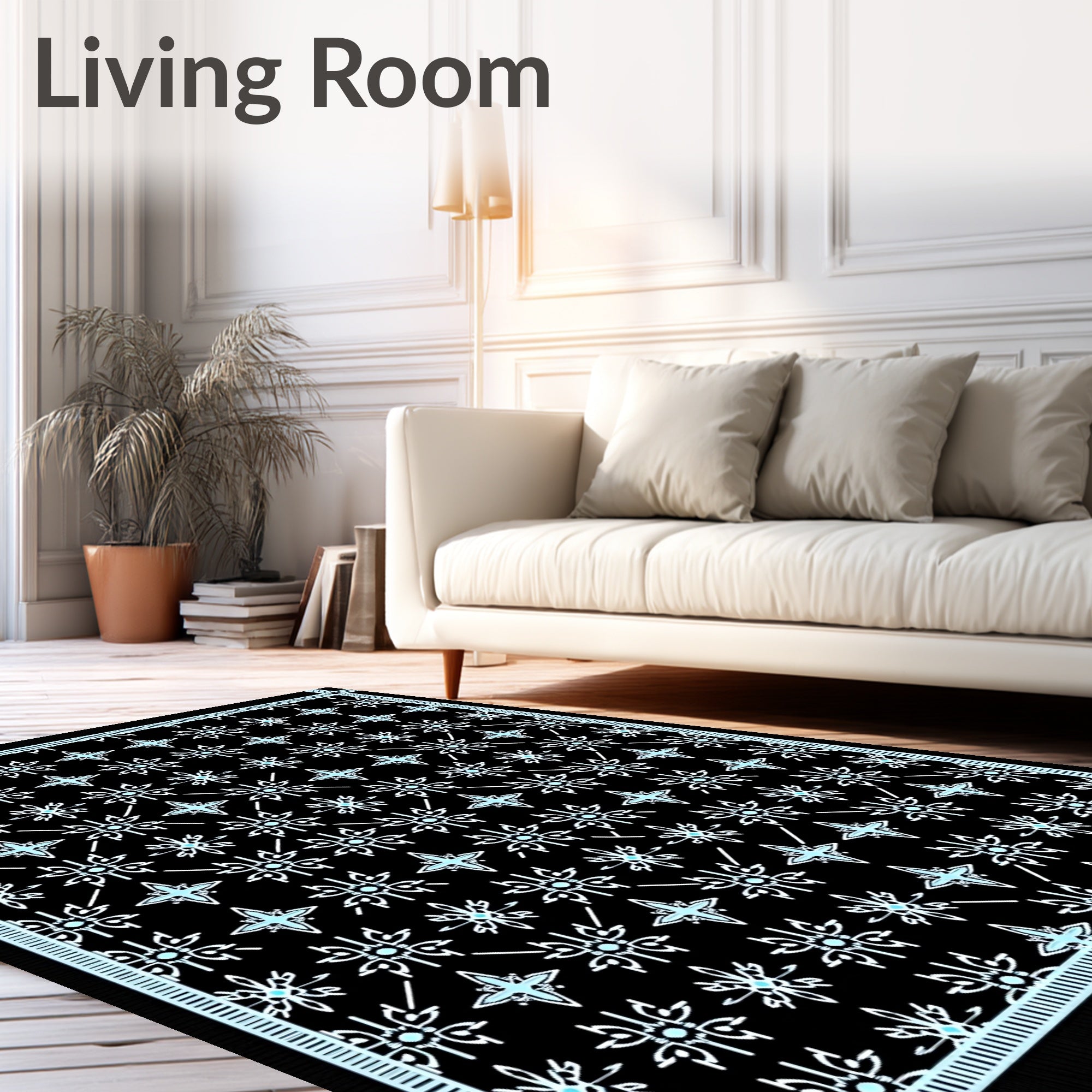 Black And White Geometric Star Rug