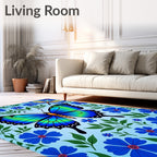 Blue Green Butterfly Garden Floral Rug