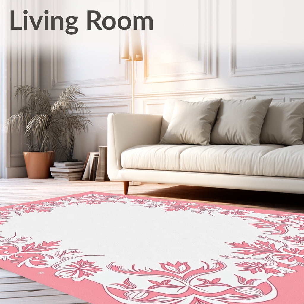 Pink Floral Flourish Border Rug