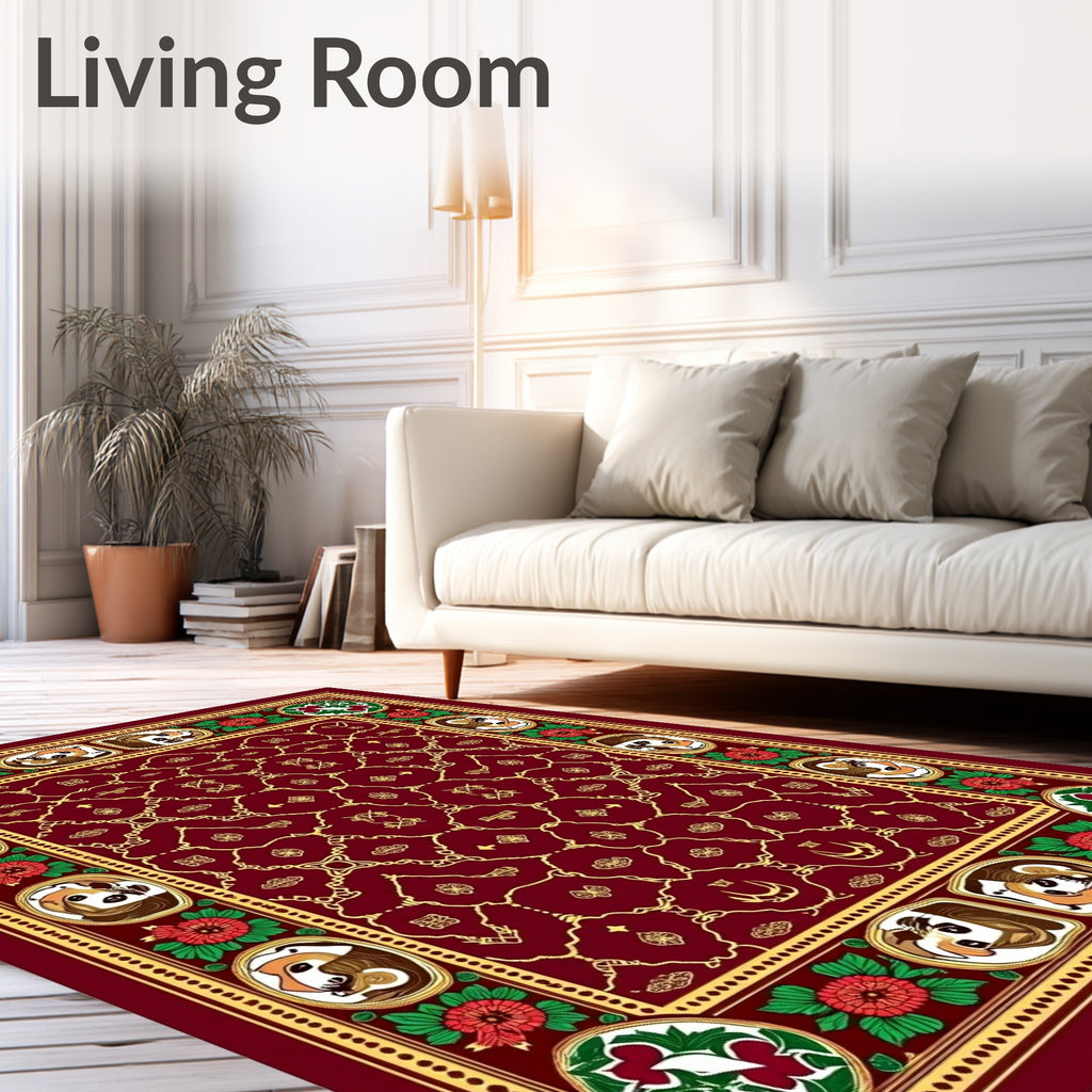 Crimson Floral Dog Portrait Medallion Rug