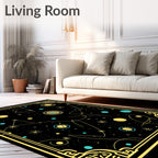 Cosmic Gold Black Celestial Whimsy Rug