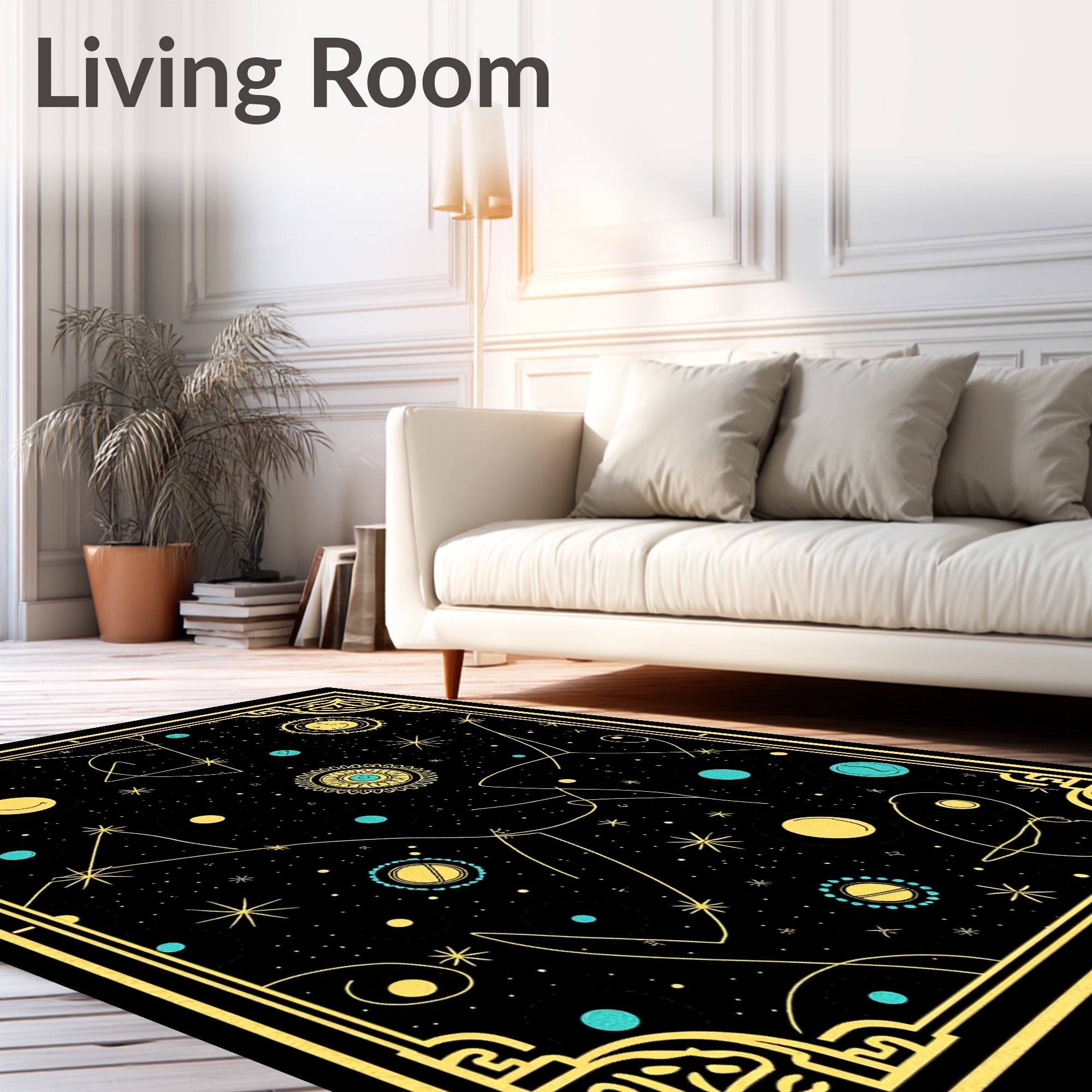 Cosmic Gold Black Celestial Whimsy Rug