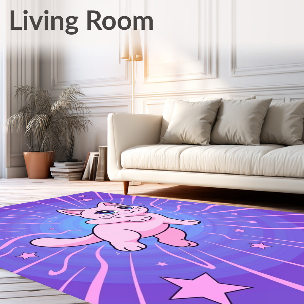 Cute Pink Cat Starburst Background Rug